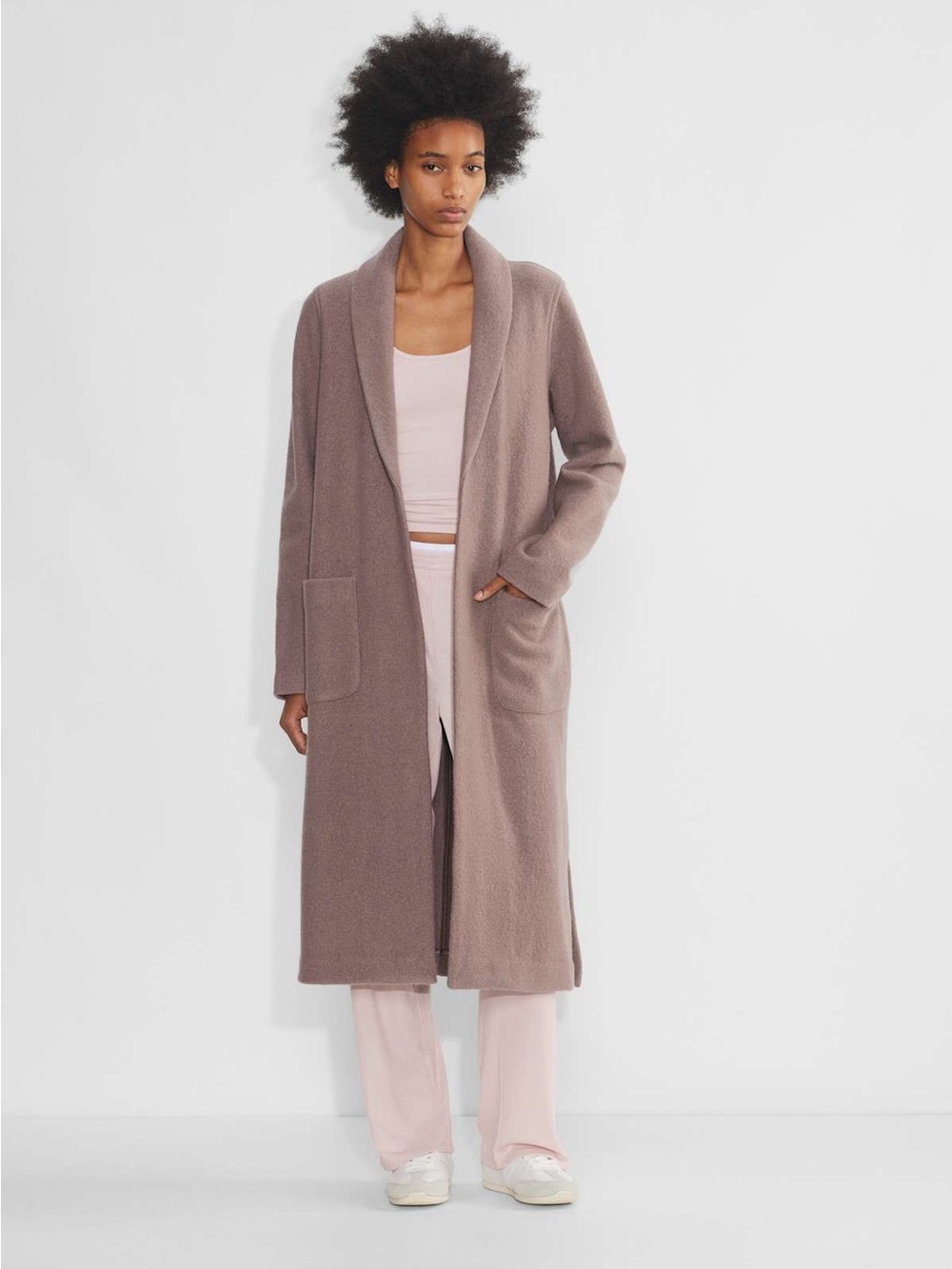 Aritzia Long Shawl Collar Coat in Dusty Mauve